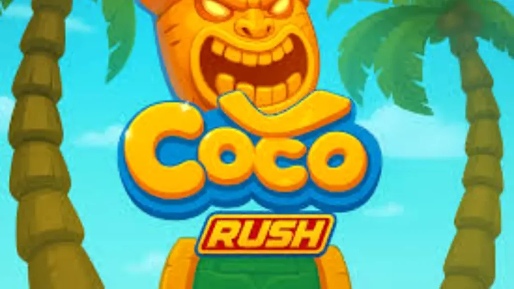 Cenário tropical vibrante com elementos de tesouro do slot Coco Rush