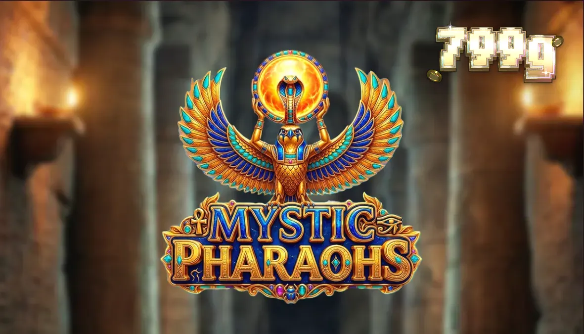 Interface do jogo de slot Mystic Pharaoh com elementos egípcios e hieróglifos